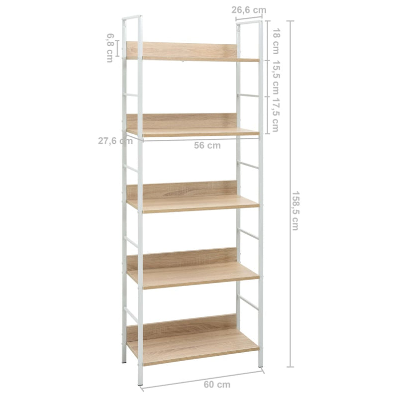 vidaXL 5 szintes tölgyszínű szerelt fa könyvespolc 60x27,6x158,5 cm