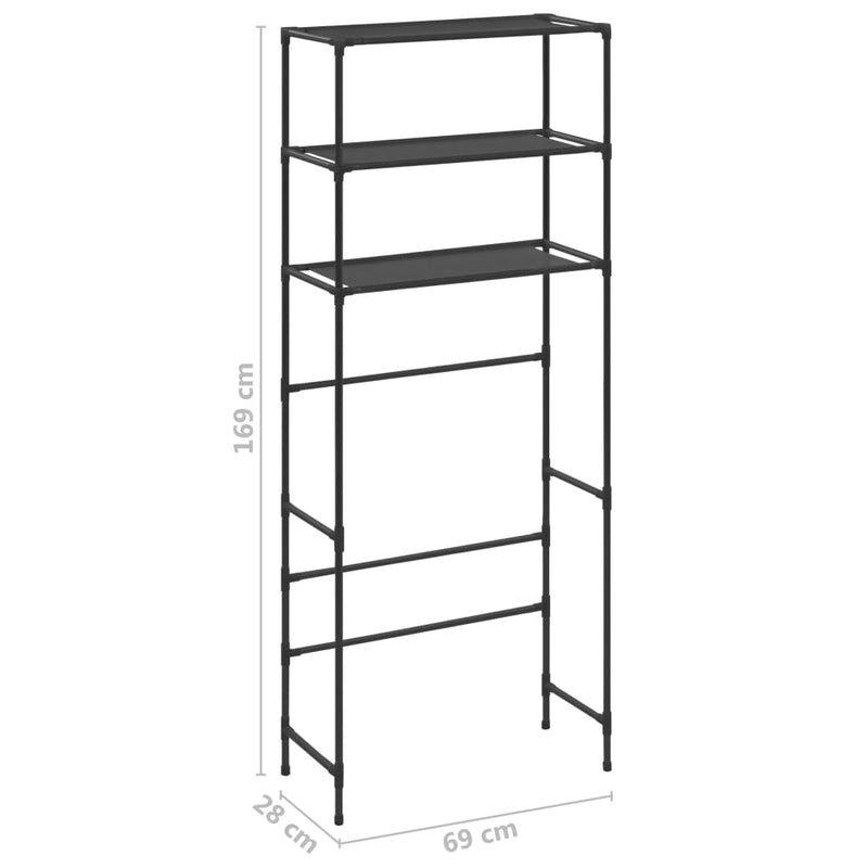 vidaXL 3 szintes fekete mosógép feletti tárolóállvány 69 x 28 x 169 cm