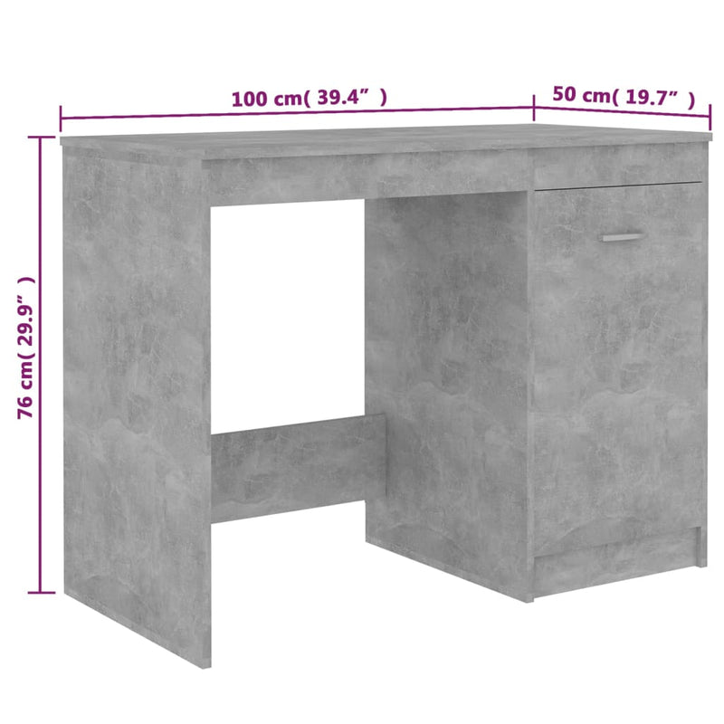 vidaXL betonszürke szerelt fa íróasztal 100 x 50 x 76 cm