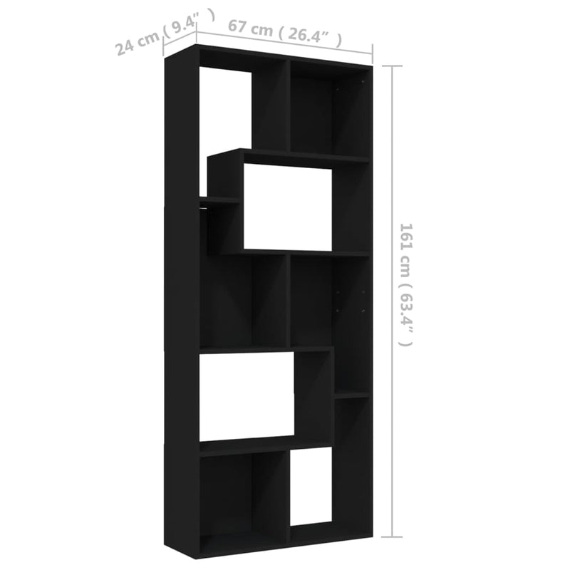 vidaXL fekete szerelt fa könyvszekrény 67 x 24 x 161 cm