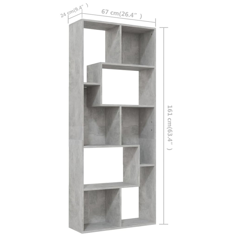 vidaXL betonszürke szerelt fa könyvszekrény 67 x 24 x 161 cm