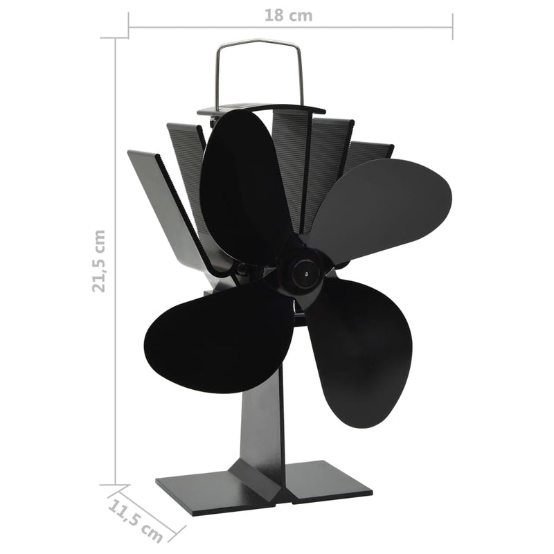 vidaXL fekete hővel meghajtott négylapátos kandalló ventilátor