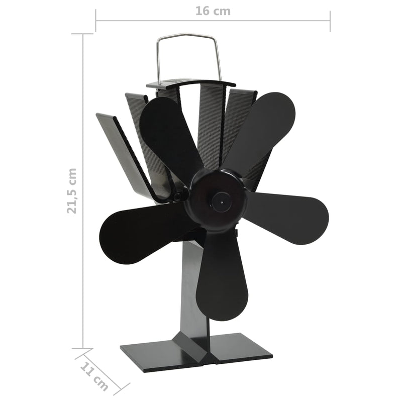 vidaXL fekete hővel meghajtott ötlapátos kandalló ventilátor