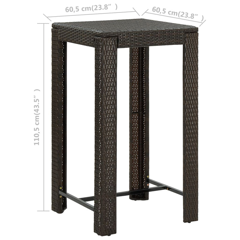 vidaXL barna polyrattan kerti bárasztal 60,5 x 60,5 x 110,5 cm
