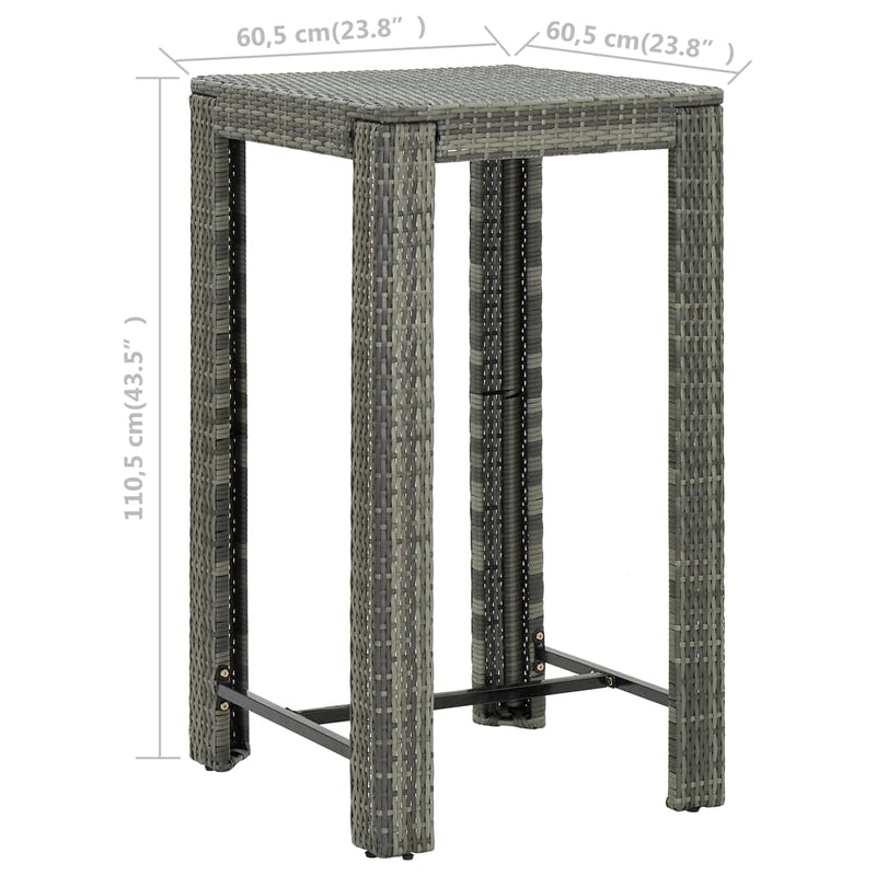 vidaXL szürke polyrattan kerti bárasztal 60,5 x 60,5 x 110,5 cm
