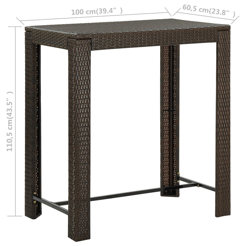 vidaXL barna polyrattan kerti bárasztal 100 x 60,5 x 110,5 cm