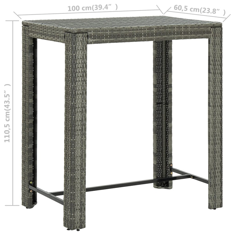 vidaXL szürke polyrattan kerti bárasztal 100 x 60,5 x 110,5 cm