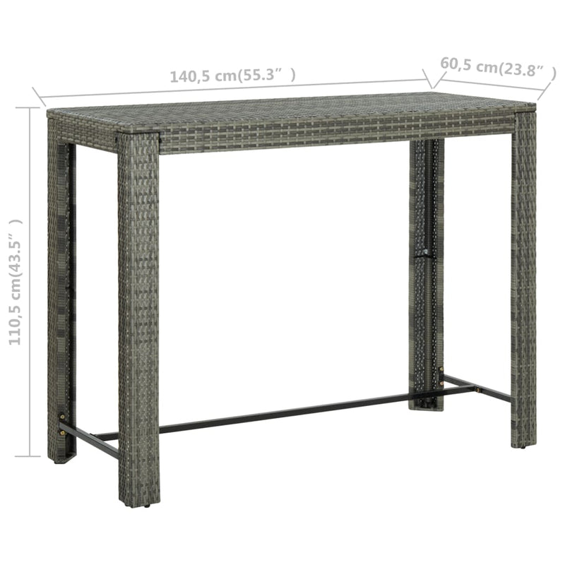 vidaXL szürke polyrattan kerti bárasztal 140,5 x 60,5 x 110,5 cm