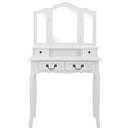 vidaXL fehér császárfa fésülködőasztal-szett ülőkével 80 x 69 x 141 cm