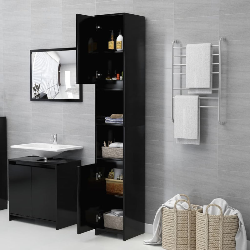 vidaXL fekete forgácslap fürdőszobaszekrény 30 x 30 x 183,5 cm