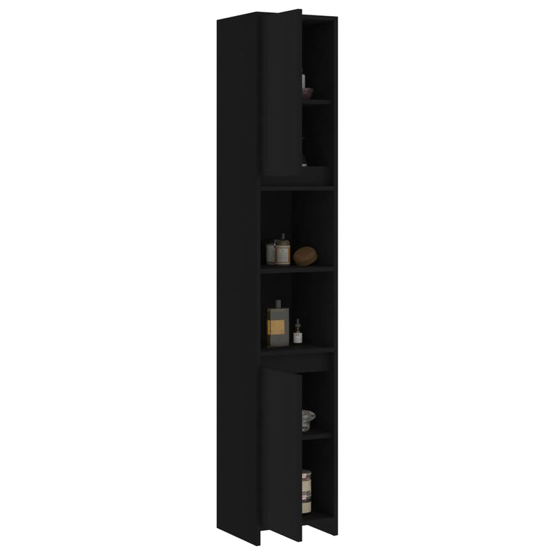 vidaXL fekete forgácslap fürdőszobaszekrény 30 x 30 x 183,5 cm