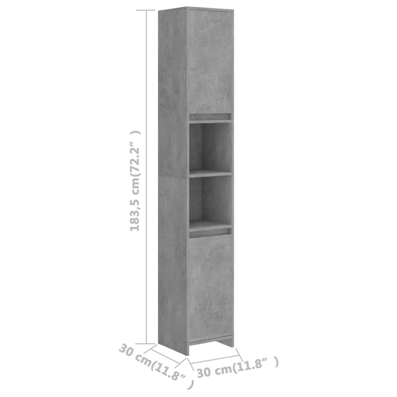 vidaXL betonszürke szerelt fa fürdőszobaszekrény 30 x 30 x 183,5 cm