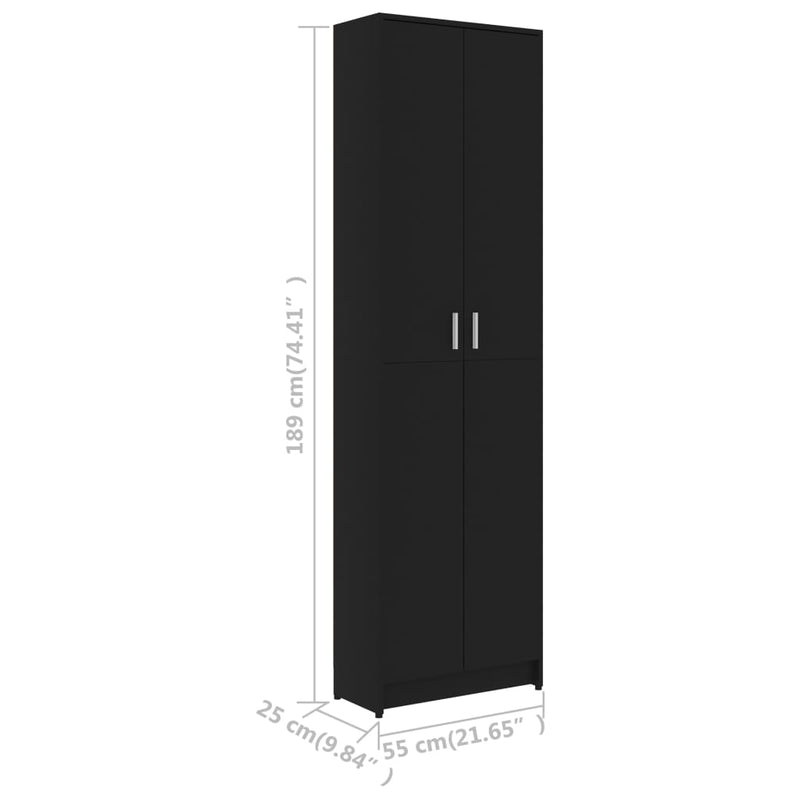 vidaXL fekete szerelt fa előszobaszekrény 55 x 25 x 189 cm