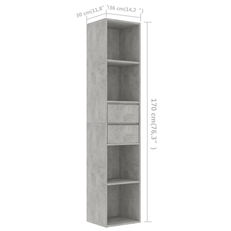 vidaXL betonszürke szerelt fa könyvszekrény 36 x 30 x 171 cm