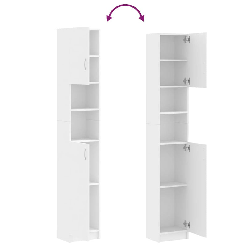 vidaXL fehér szerelt fa fürdőszobaszekrény 32 x 25,5 x 190 cm
