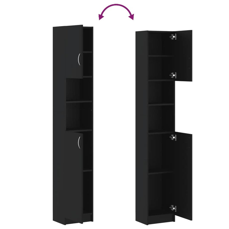vidaXL fekete szerelt fa fürdőszobaszekrény 32 x 25,5 x 190 cm