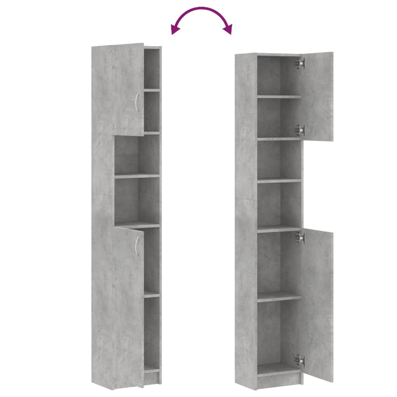 vidaXL betonszürke szerelt fa fürdőszobaszekrény 32 x 25,5 x 190 cm