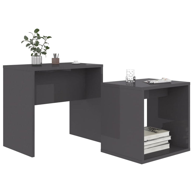 vidaXL magasfényű szürke szerelt fa dohányzóasztal szett 48x30x45 cm