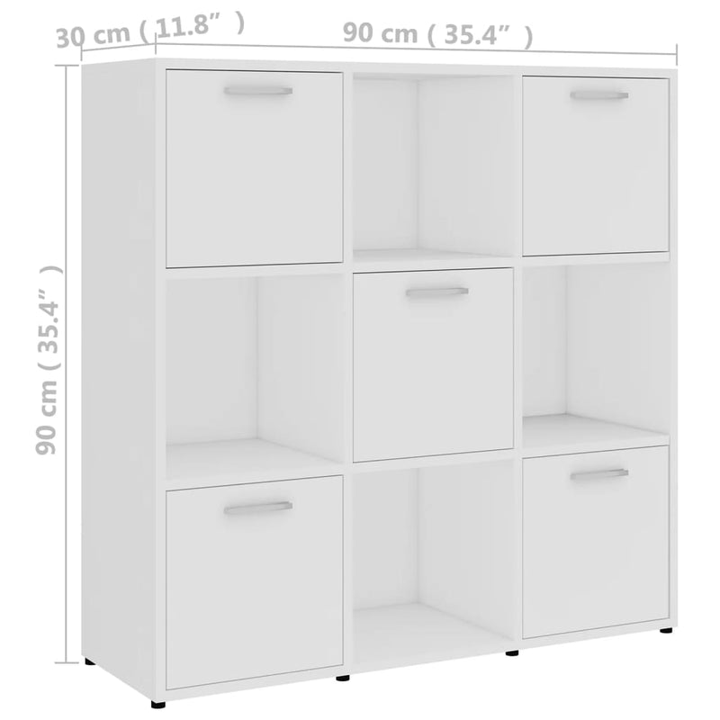 vidaXL fehér szerelt fa könyvszekrény 90 x 30 x 90 cm