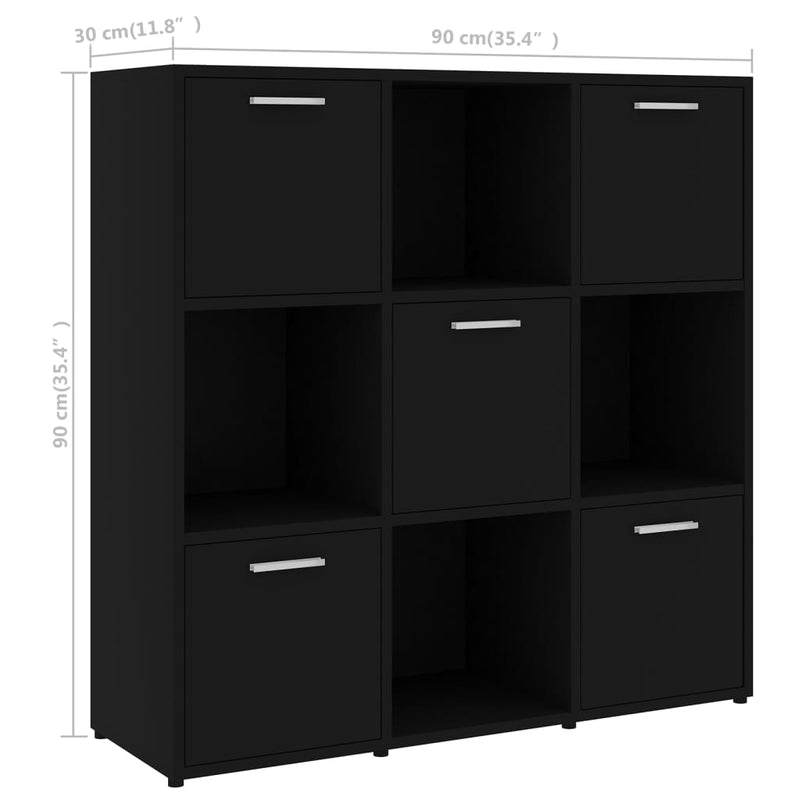 vidaXL fekete szerelt fa könyvszekrény 90 x 30 x 90 cm