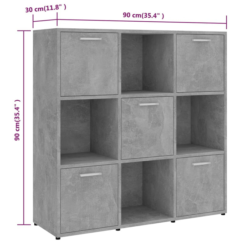 vidaXL betonszürke szerelt fa könyvszekrény 90 x 30 x 90 cm