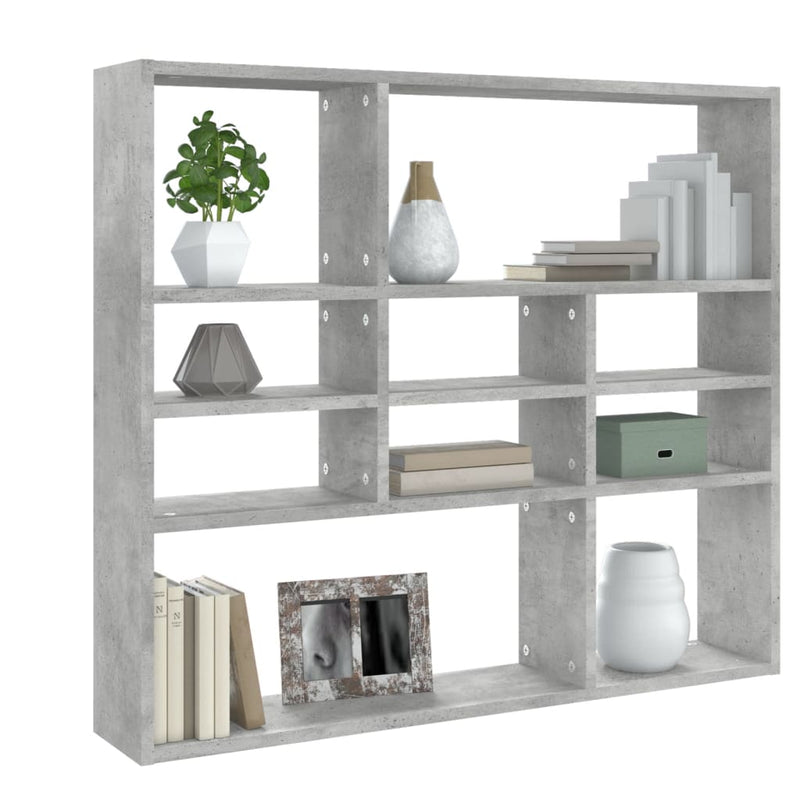 vidaXL betonszürke szerelt fa fali polc 90 x 16 x 78 cm