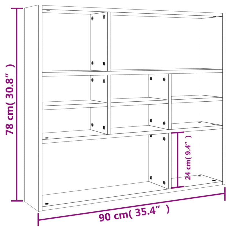 vidaXL betonszürke szerelt fa fali polc 90 x 16 x 78 cm
