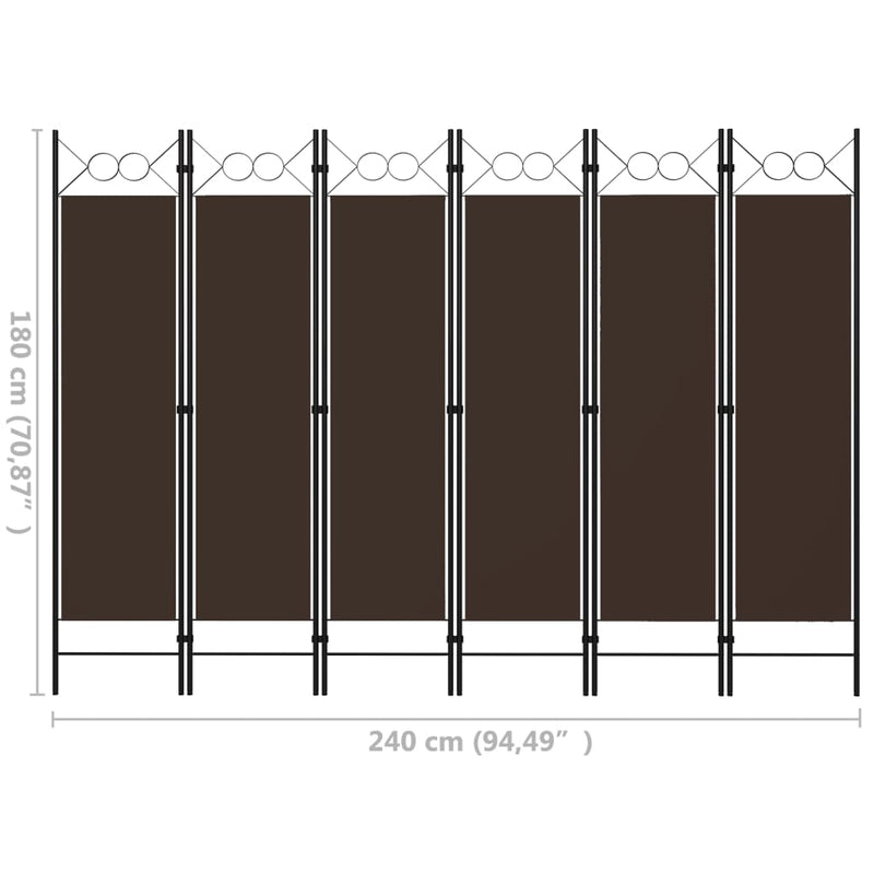 vidaXL barna 6 paneles paraván 240 x 180 cm