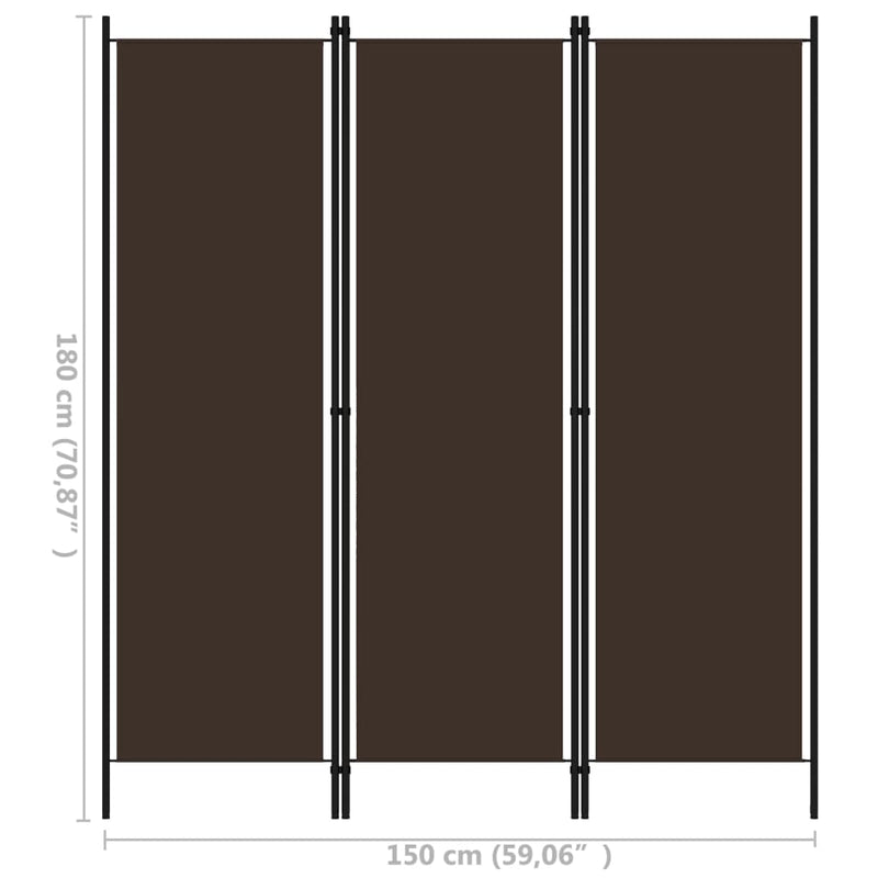 vidaXL barna 3 paneles paraván 150 x 180 cm
