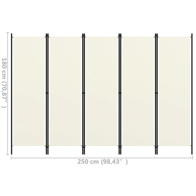 vidaXL fehér 5 paneles paraván 250 x 180 cm