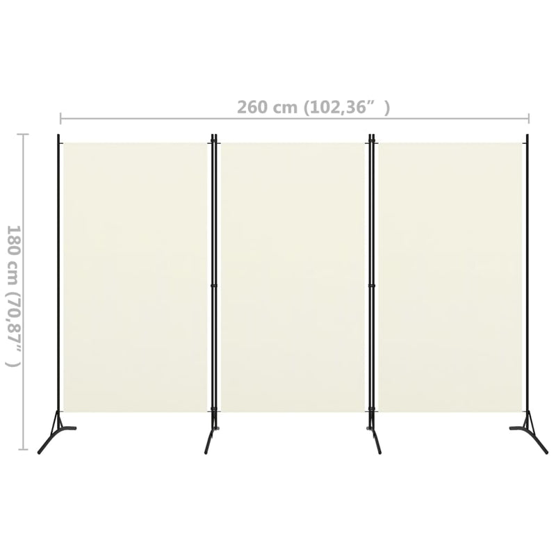 vidaXL fehér 3 paneles szövetparaván 260x180 cm