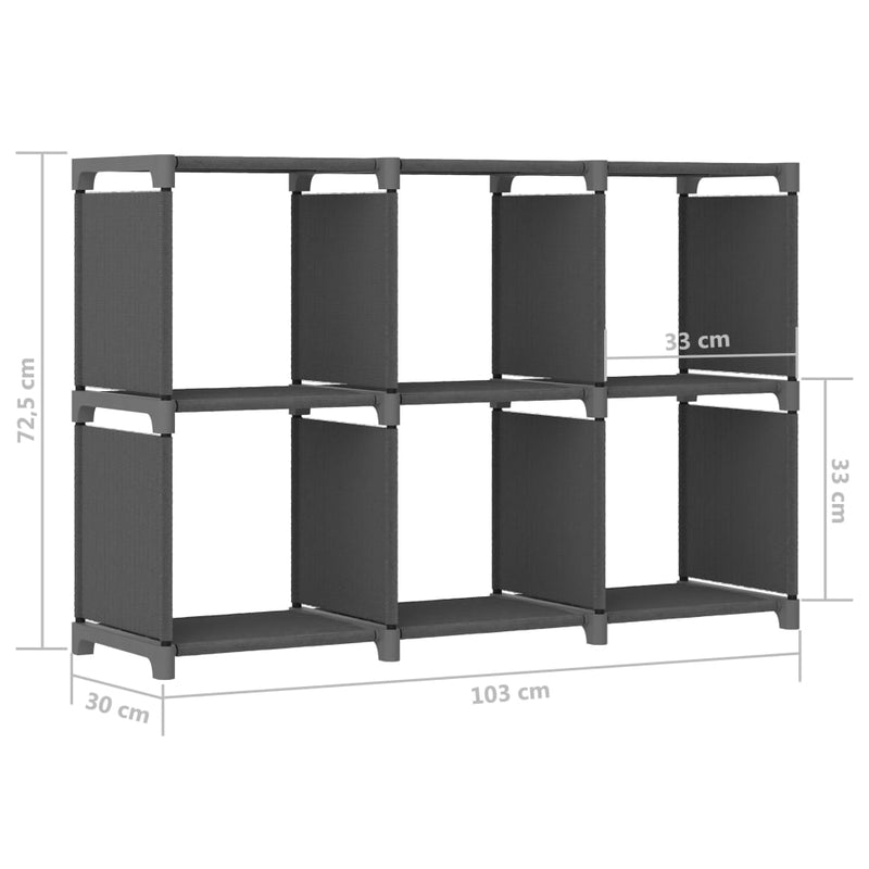 vidaXL 6 rekeszes szürke szövet bemutató polc 103 x 30 x 72,5 cm
