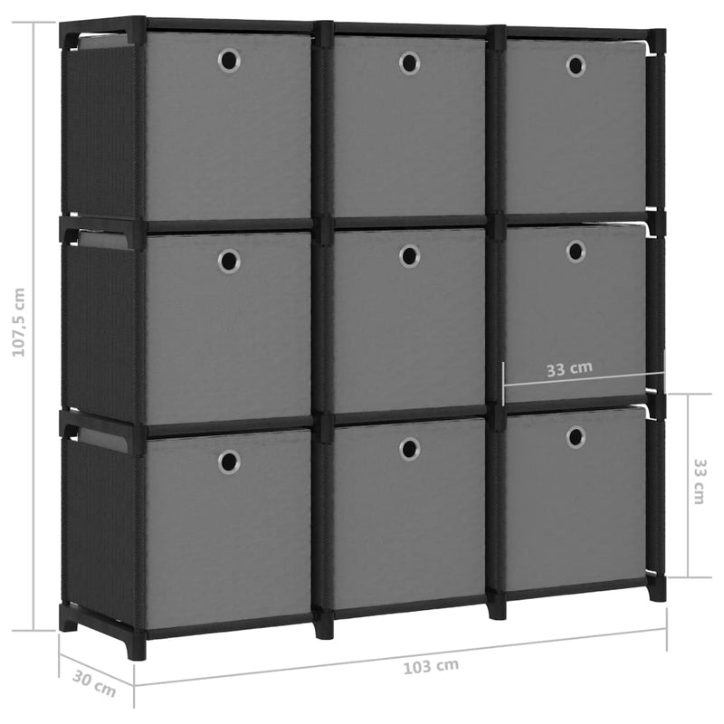 vidaXL 9 rekeszes fekete szövet polc dobozokkal 103 x 30 x 107,5 cm