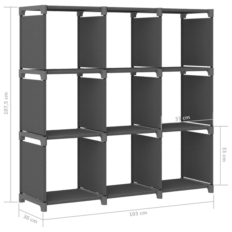 vidaXL 9 rekeszes szürke szövet bemutató polc 103 x 30 x 107,5 cm