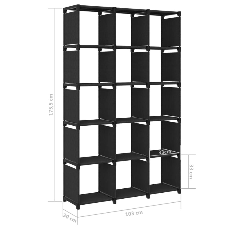 vidaXL 15 rekeszes fekete szövet polc 103 x 30 x 175,5 cm