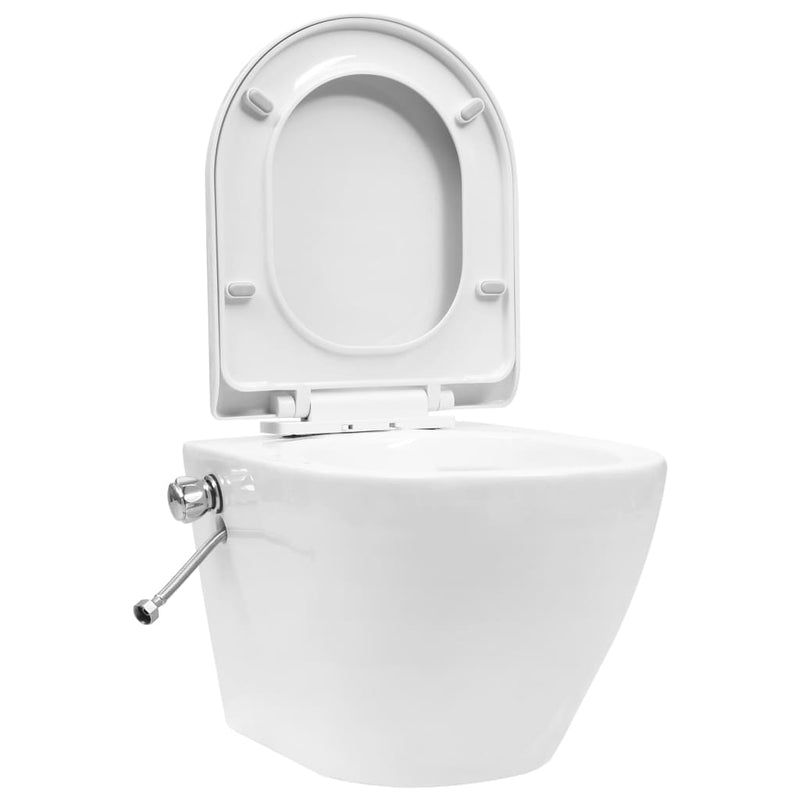 vidaXL fehér kerámia falra szerelhető perem nélküli WC tartály