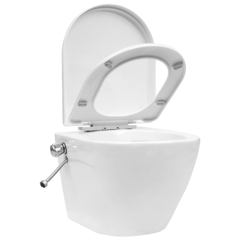 vidaXL fehér kerámia falra szerelhető perem nélküli WC tartály