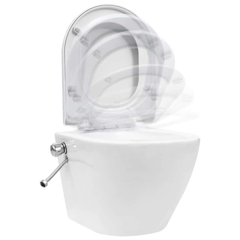 vidaXL fehér kerámia falra szerelhető perem nélküli WC tartály