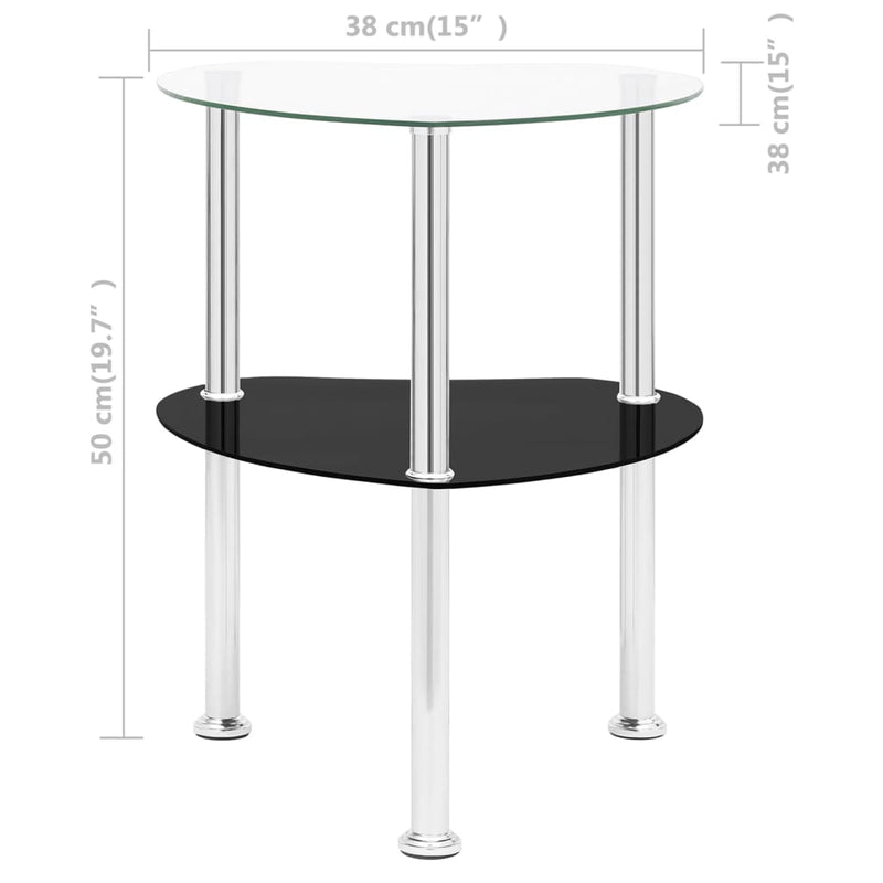 vidaXL 2 szintes átlátszó és fekete edzett üveg kisasztal 38x38x50 cm