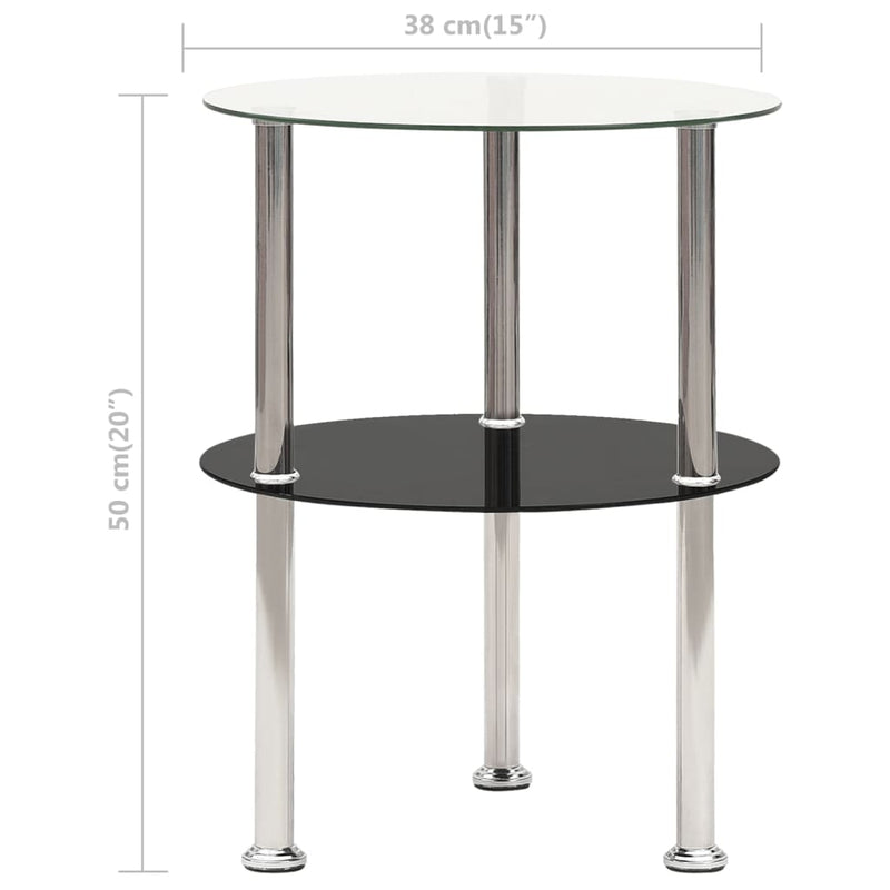 vidaXL 2 szintes átlátszó és fekete edzett üveg kisasztal 38 cm