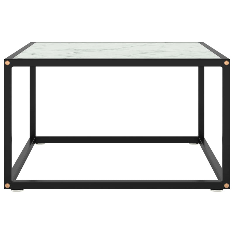 vidaXL fekete dohányzóasztal fehér márvány mintás üveggel 60x60x35 cm