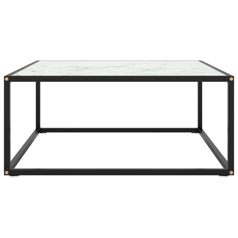 vidaXL fekete dohányzóasztal fehér márvány mintás üveggel 80x80x35 cm