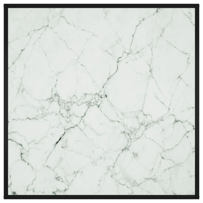 vidaXL fekete dohányzóasztal fehér márvány mintás üveggel 90x90x50 cm