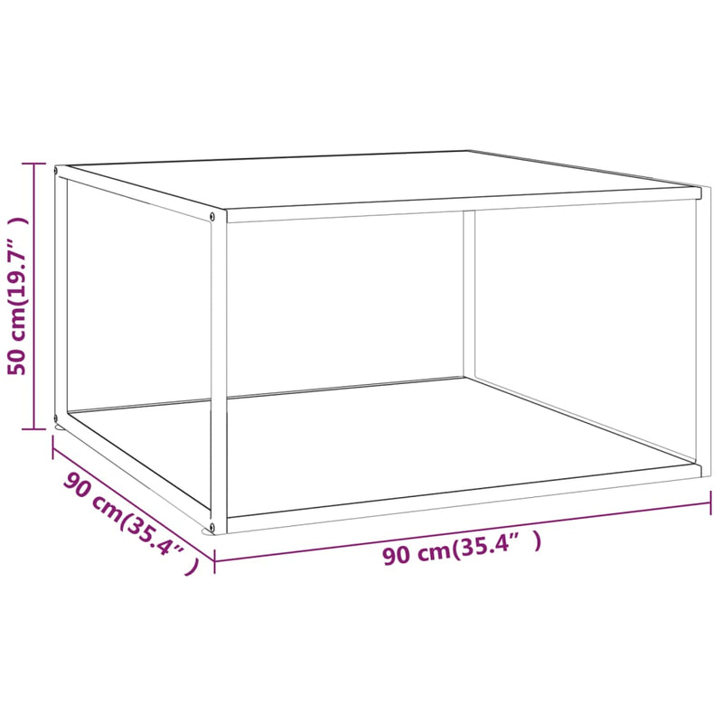 vidaXL fekete dohányzóasztal fehér márvány mintás üveggel 90x90x50 cm