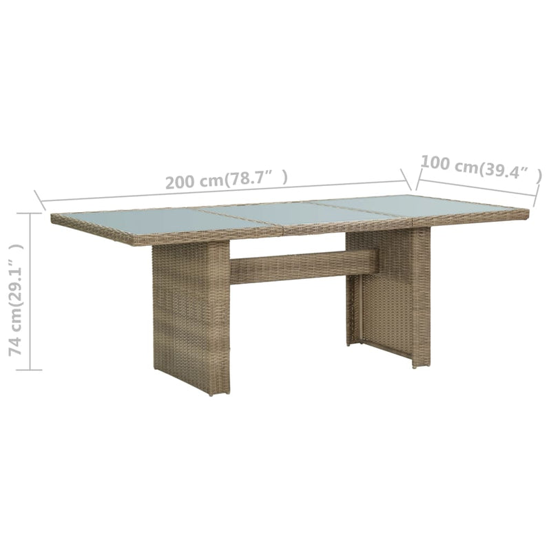 vidaXL barna üveg és polyrattan kerti étkezőasztal 200 x 100 x 74 cm