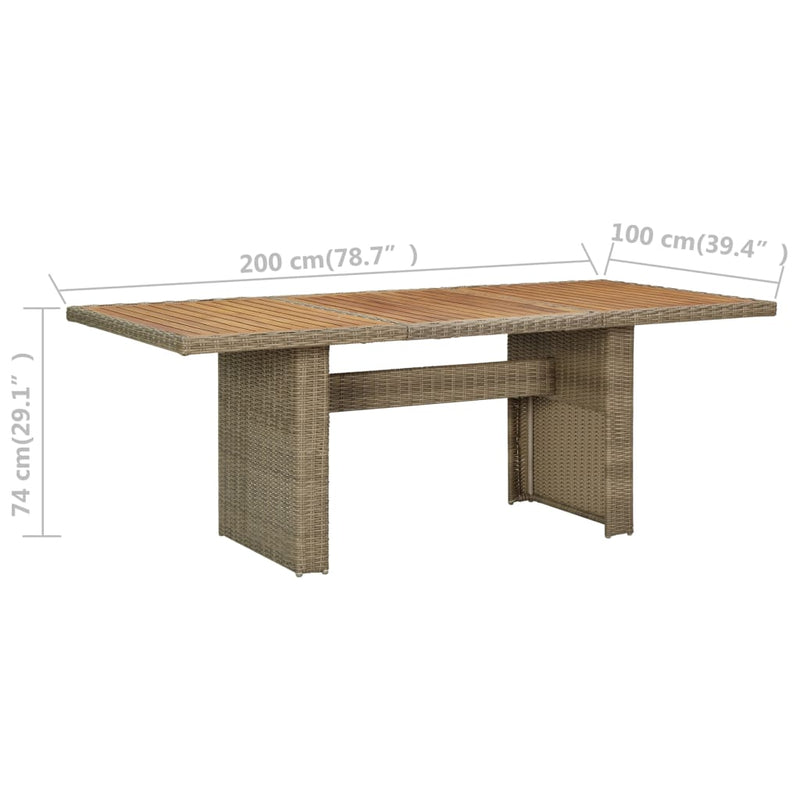 vidaXL barna polyrattan kerti étkezőasztal 200 x 100 x 74 cm