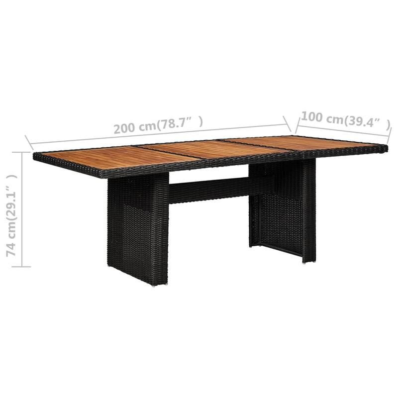 vidaXL fekete polyrattan kerti étkezőasztal 200 x 100 x 74 cm