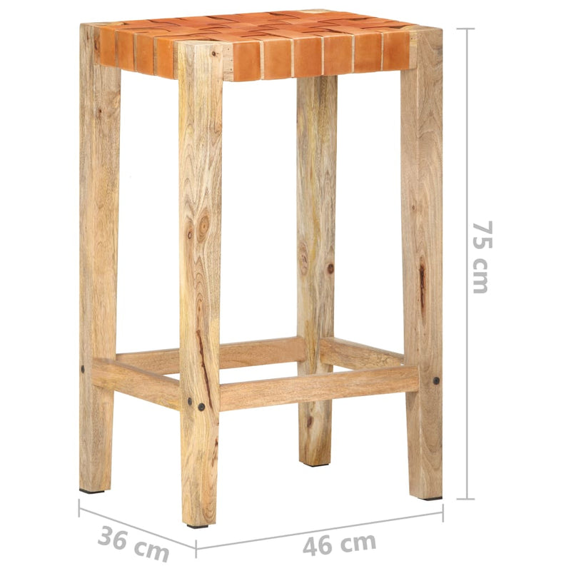 vidaXL 2 db barna valódi bőr bárszék 75 cm