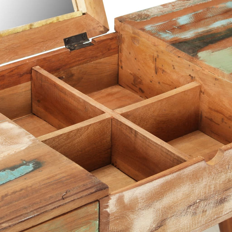 vidaXL tömör újrahasznosított fa fésülködőasztal tükörrel 112x45x76 cm