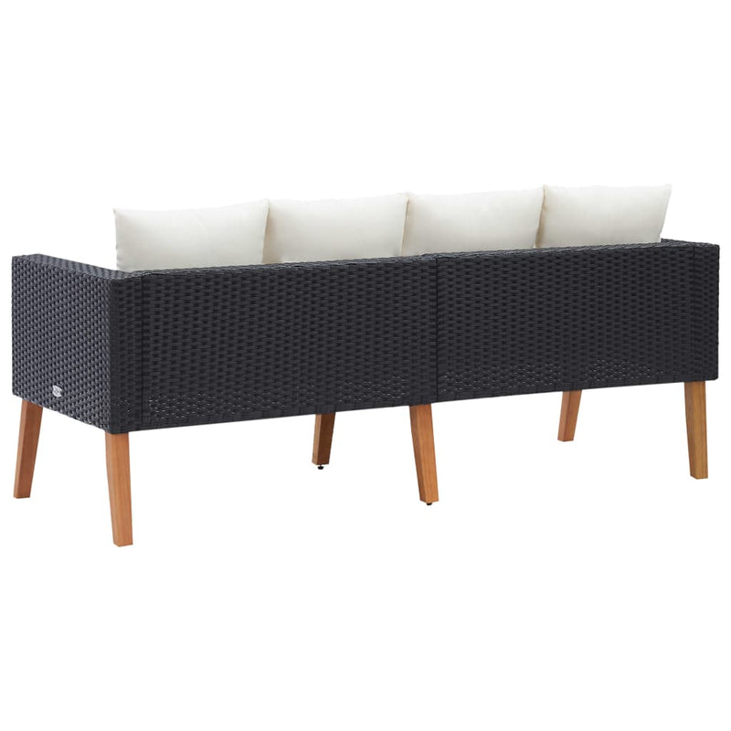 vidaXL kétszemélyes fekete polyrattan kerti kanapé párnákkal